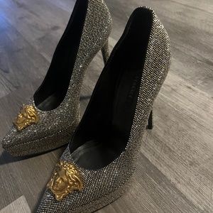 Versace gold glitter Head Palazzo Platform Pump